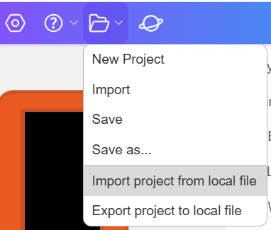 UIFlow 2.0 β Import project from local file option in the folder menu